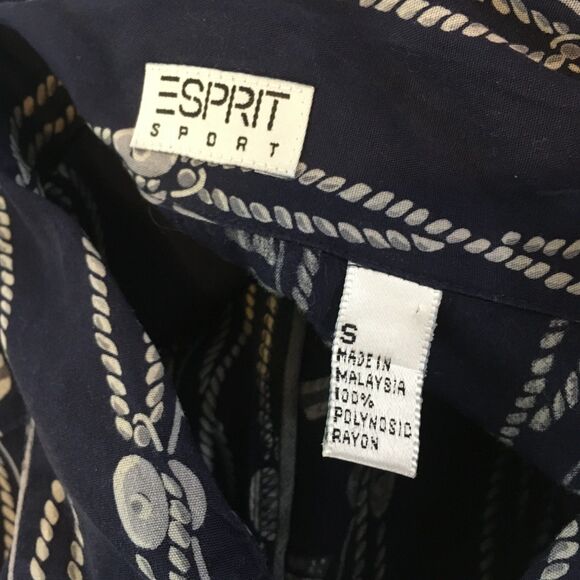 Espirit Sport Vintage 80s Navy Blue Nautical Print Button Front Shirt,‎ Top sz S - Picture 10 of 10